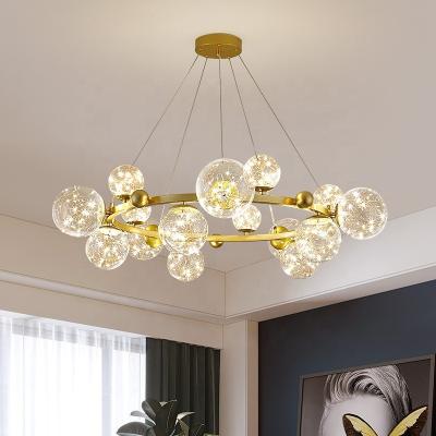 China Modern Round Glass Ball Chandeliers Bubble Hanging Pendant Lamps Creative Starry Gold Led Romantic Pendant Light for sale