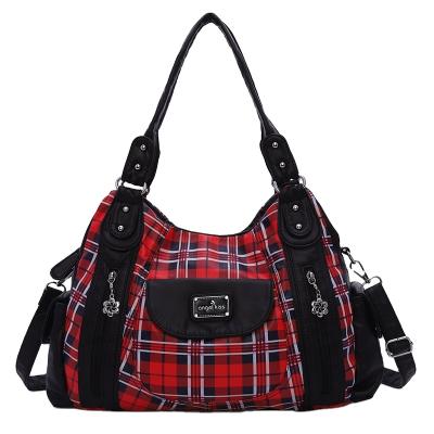 China Fashion Angel Kiss Brand Women Plaid Print PU Leather Shoulder Bag for sale