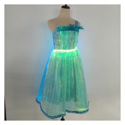 China blue 3 color changeable chase led fashion luminous glitter fiber optic dress for performance and event party lighting for sale