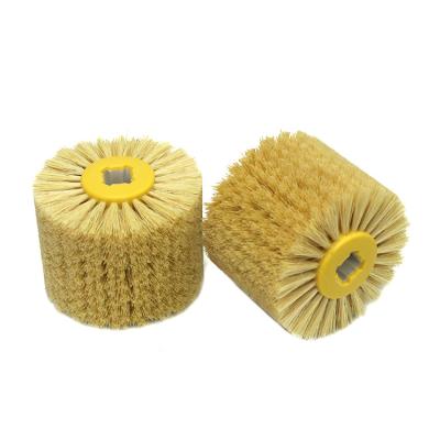 China Satin finish Hot turn wheel deburring sisal thread round brush head polishing polished drum wood products for sale