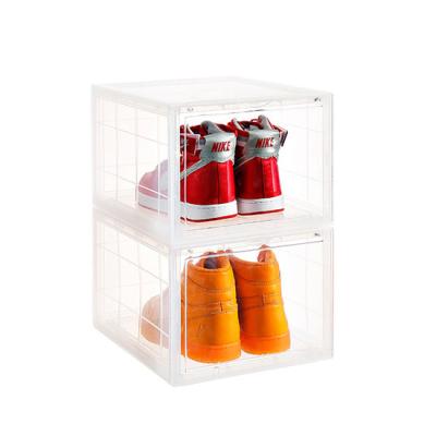 China Sustainable Drop Front Shoe Organizer Magnetic Transparents Sneaker Box For Closet Wholesale Shoe Boxes for sale