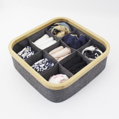 China Viable Bamboo Organizer Drawer Box 9 Cube Storage Dresser Closet Dividers for Underwear, Socks, Bow Tie, Bra for sale