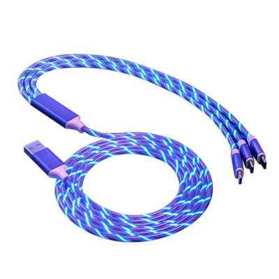 China Fast Charging Speed ​​3 In 1 USB Fast Charging Glowing Luminous Type C Cable 3A Fast Charging Cable For IPhone Charger Micro USB Wire LED Cable for sale