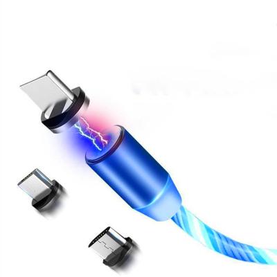 China Speed ​​Suction Flame Fast Charging Magnetic Data Cable For Type C Android iphone LED Luminous Mobile Phone 3 in 1 Magnetic Charging Cable for sale