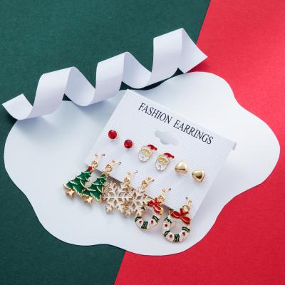 China Wholesale Hot Sale Christmas Vershal A3-6 Santa Claus Christmas Trees Drop Earrings Pearl Stud Earrings Set Jewelry for sale