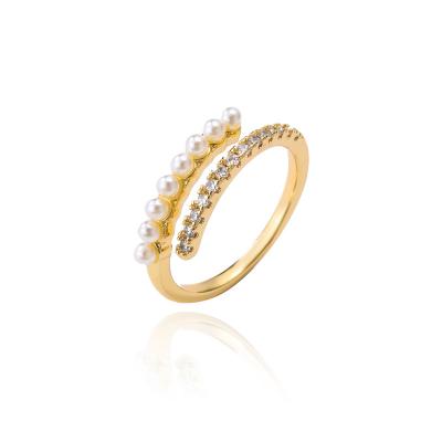 China FASHIONABLE Vershal C-149 Hot Sale 18k Real Gold Plated Delicate Inset Pearl Beads Double Layers Finger Ring for sale