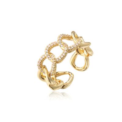 China Vershal C005 FASHIONABLE Hot Sale 18k Gold Plated Minimalist Inlaid Zircon Chain Design Finger Ring for sale