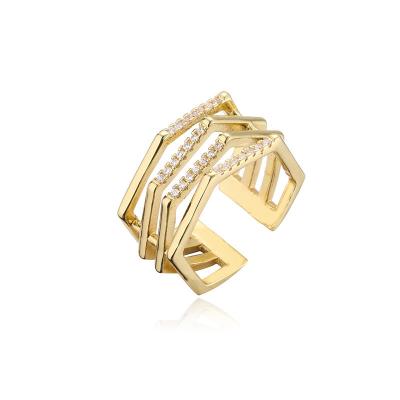 China FASHIONABLE Vershal C004 New Arrival 18k Real Gold Plated Zircon Multilayer Chunky Finger Ring Inset Color for sale