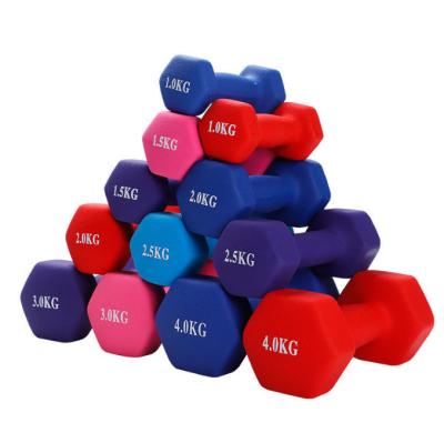 China Durable Anti-Slip Multiple Weight Options Hexagon Neoprene Coated Dumbbells for sale