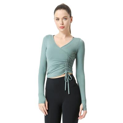 China Breathable Yoga T-shirt Women Long Sleeve V-Neck Fitness Yoga Top Dry Sports Shirt Quickly for sale