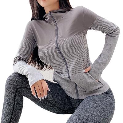 China Breathable Front Zipper hoodie women's yoga shirts long sleeve top sportswear quick dry running jacket for sale