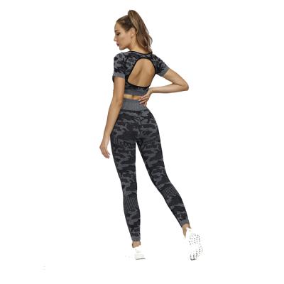 China Fashion Breathable Yoga Sets Fitness Women Gym Wear Camouflage Seamless Top And High Waist Leggings Workout Clothes for sale