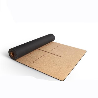 China Eco-friendly Sports Mat Gym Fitness Mat With Position Body Line Natural Cork Yoga Mat Non-Slip Yoga Mat for sale