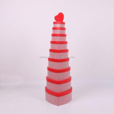 China 1001# Luxury Handmade Red Heart Shaped Factory Eco-friendly Red Stripe Factory Cheap Empty Cardboard Gift Boxes For Packaging for sale