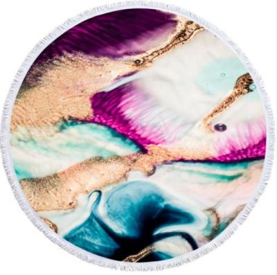 China High Water Absorption Top Selling Abstract Geode Printing Polyester Microfiber Round Beach Towels Cover With Fringe for sale