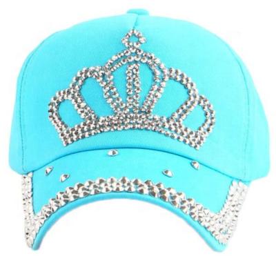 China Women Girls Cotton Twill Bling Baseball Caps COMMON Hats With Rhinestones And Crown Studs for sale