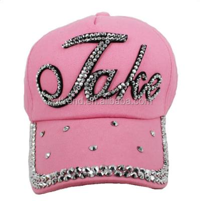 China Cotton COMMON Twill Girls Bling Baseball Hats With Rhinestones And Studs Words for sale