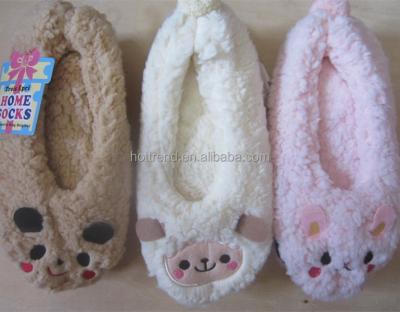 China Women Ladies Faux Sherpa Home Slippers Ballerina Anti-slip Socks with 3D Animal and Non-slip Lining and Outsole for sale