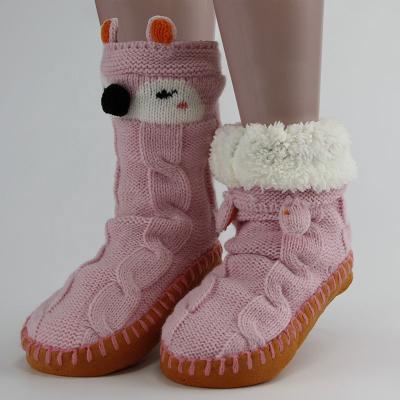 China Novelty 3D Anti-slip Fox Animal Llama Kids Girls Ladies Women Knitted Home Indoor Slipper Socks with Non-slip Sole and Sherpa Lining for sale