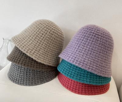 China Keep Warm Women Wool Waffle Check Knitted Packable Foldable Bucket Hat for sale