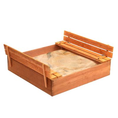 China BBQ Backyard Wooden Sandpit With Built-in Corner Seating And Mesh Cover for sale