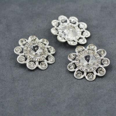 China Other 44L 28mm Flower Button Ditch Coat Sweater Decoration Rhinestone Nickel Plated Button for sale