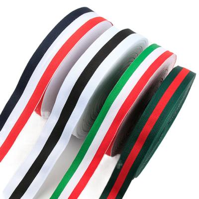 China High tenacity white and red blue color stripes Boud edage belt three-color inter-color polyester plain weave tape for sale