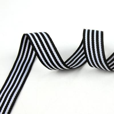 China Plain Weave Jacquard Stripe Webbing Classic Black And White Color Polyester Stripe Braid for sale