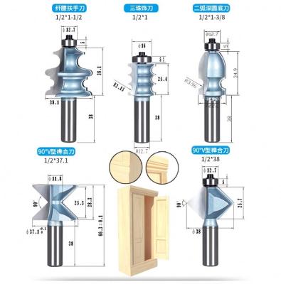 China Carbide 5 Pcs 1/2 Shank Tungsten Carbide Cnc Corner Rounding End Mill Cutter Classical Cabinet Door Milling Router Bit Set for Wood for sale