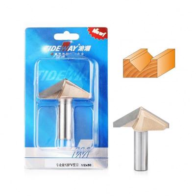 China Carbide Tideway 120 Degree V Shape Engraving Milling Wood Cutter V Cutting Router Bit for Woodworking Acrylic for sale