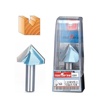 China High Performance Cutting Tideway TCT Engraving Grooving Cutter V Type Slotting Router Bit for Carving MDF Wood for sale