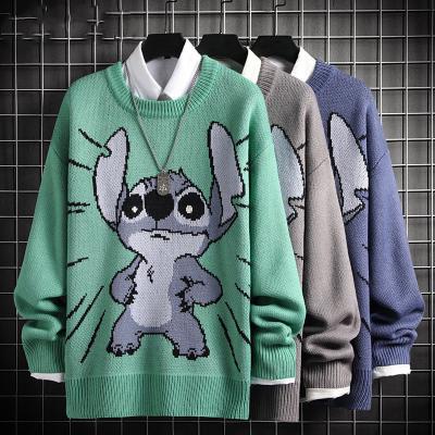 China Anti-wrinkle men's O neck sleeves long Christmas pullover sweater pattern Retro cartoon lazy casual thickened T-shirt for sale