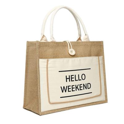 China High Quality Gift Greetings Reusable Eco-Friendly Customized Handheld Grocery Beach Jute Reusable Shopping Bag for sale