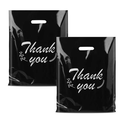 China Disposable Custom Shopping Retail Merchandise Packaging Clothes T-Shirt Books Black Die Cut Plastic Bags Handle Bag for sale