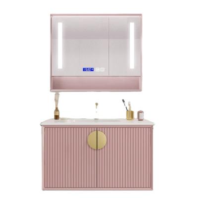 China Modern Optional Pink Mirror Bathroom Vanity Cabinet New Products Ceramic Vessel Sink for sale