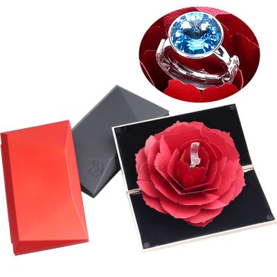 China Custom Jewelery Display Zebo Packaging Jewelry Packaging Red Plastic Gift Boxes Rose Flowers Heart Shaped Jewelry Ring Box for sale