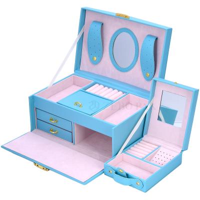 China Zebo Multilayer Drawer Jewelry Display Zebo Multilayer Drawer Jewelry Case Set Ring Organizer Pink Blue Luxury Packaging Box With Small Mirror for sale