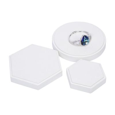 China Custom Logo Small White Leather Bracelet Display Tray Packaging Private Label Jewelry Display Tray Hexagonal Tray for sale