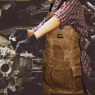 China HOT SALE Water Resistant AMA Tool Apron For Men With Pockets Leather Adjustable Waxed Welding Apron Canvas Apron Not Fit For XXL for sale