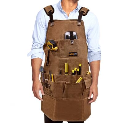 China HOT SALE Water Resistant AMA Tool Apron For Men With Pockets Leather Adjustable Waxed Welding Apron Canvas Apron Not Fit For XXL for sale