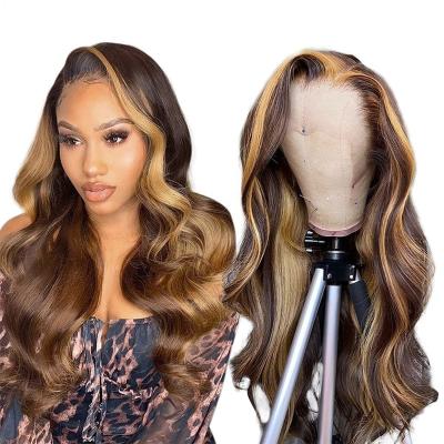 China #27 Body Wave Highlight Colored Human Hair HD Lace Front Wigs For Black Women PrePlucked Brazilian Natural Hair Wig for sale