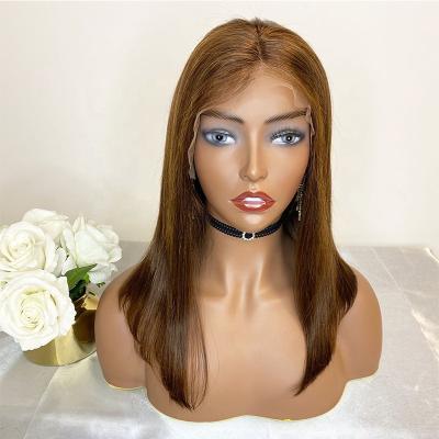 China Wholesale Straight Human Hair 100% Peruvian Straight Virgin Human Hair Bob Wigs Honey Brown Color Bone Lace Front Wig HD Lace Frontal Wig for sale