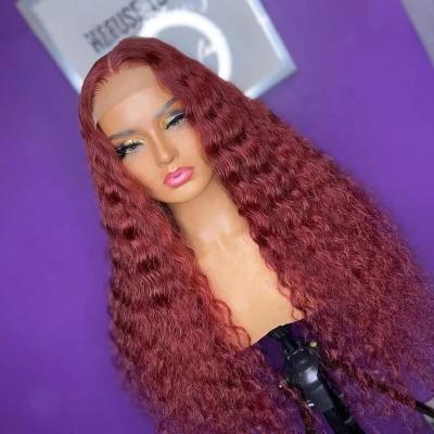 China Natural Wave 22inch 180%Density 99J Color Pre Plucked Transparent Lace Front Wigs Burgundy Human Hair Wig For Black Women for sale