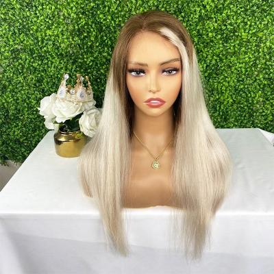 China 13x6 Lace Frontal Wig Ombre Bone Roots Blonde Raw Straight Indian Human Hair Wig Transparent Accented Full Lace Wig For Women for sale