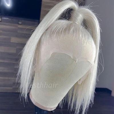 China Wholesale Sellers 100% White Human Hair Wigs Front Wigs Pixie Cut Silky Straight Wave Color Lace Short Bob Machine Made Peruvian Pixie Wig for sale