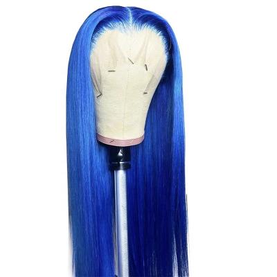 China Wholesale 22inch Straight Blue Wig 130%Density With Baby Hair Lace Front Wigs Transparent Lace Front Human Hair Wig for sale