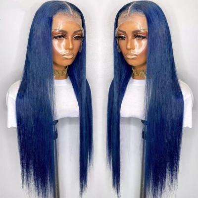 China New Arrival 22Inch Color 5x5 Lace Closure Human Hair Straight Blue Transparent Lace Wig HD Peruvian Hair Wigs Lace Front Wig Pre Plucked for sale