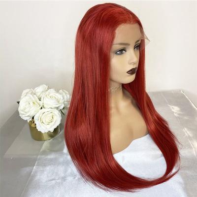 China Red Color Straight Lace Wig Human Hair Red Wigs With Baby Hair Silky Straight Natural Hairline Wig For Women for sale