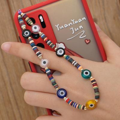 China 2021 New Bohemia Ethnic Colorful Beads Fashionable Letter Acrylic Phone Strap CeramicFruit Soft Bead Phone Chain Jewelry for sale