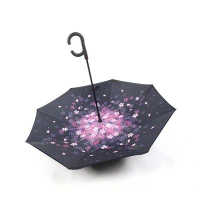 China Morden Luxury Hot Selling New Products Store Double Layer Inside Out C Shape Custom Handle Inverted Reverse Umbrella With Logo Prints for sale